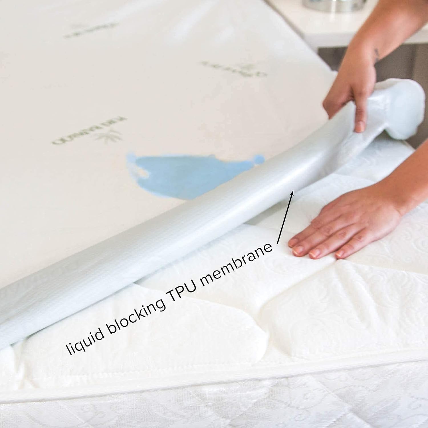 PURE BAMBOO Queen Mattress Protector - Waterproof, Breathable & Noiseless Cover for Moisture & Stain Protection