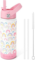 Fimibuke Kids Insulated Water Bottle - 18oz BPA-Free Stainless Steel Tumbler with Straw | Rainbow Design
