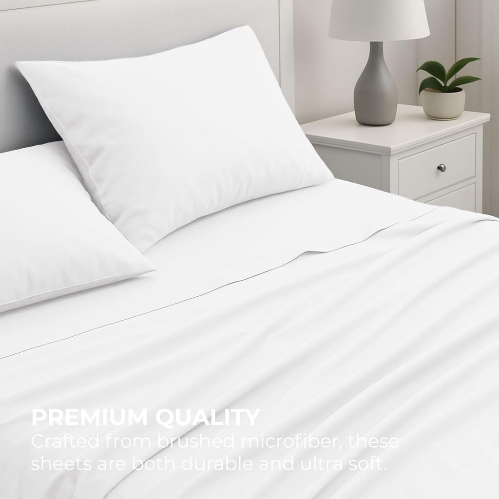 Pure Bedding Queen Sheet Set - 4-Piece Luxury White Bed Sheets | Soft 1800 Brushed Microfiber - Deep Pocket Design