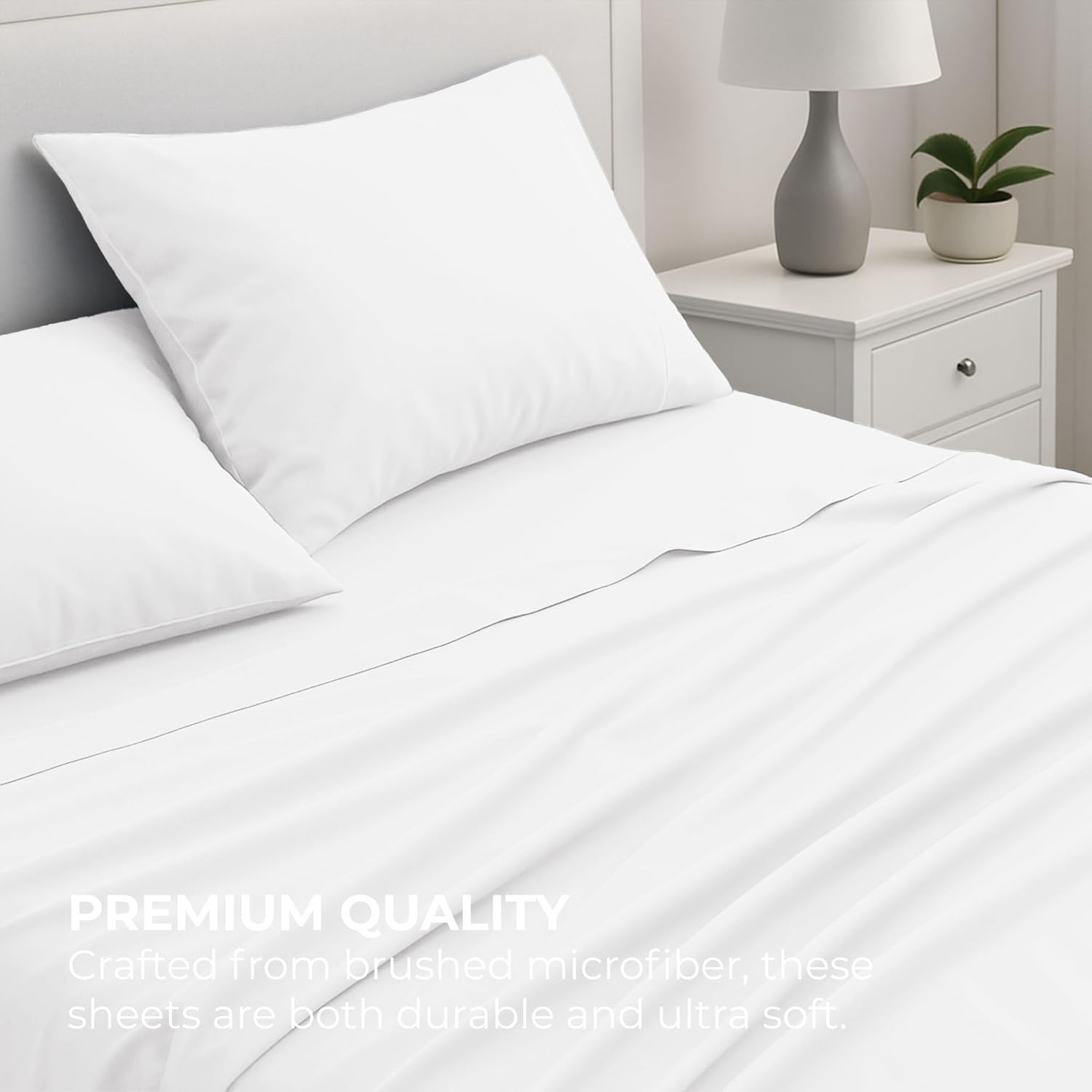 Pure Bedding Queen Sheet Set - 4-Piece Luxury White Bed Sheets | Soft 1800 Brushed Microfiber - Deep Pocket Design