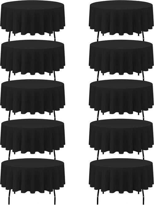 BRILLMAX 90-Inch Black Round Tablecloths - 10 Pack, Water & Stain Resistant 150 GSM Polyester for Weddings & Events