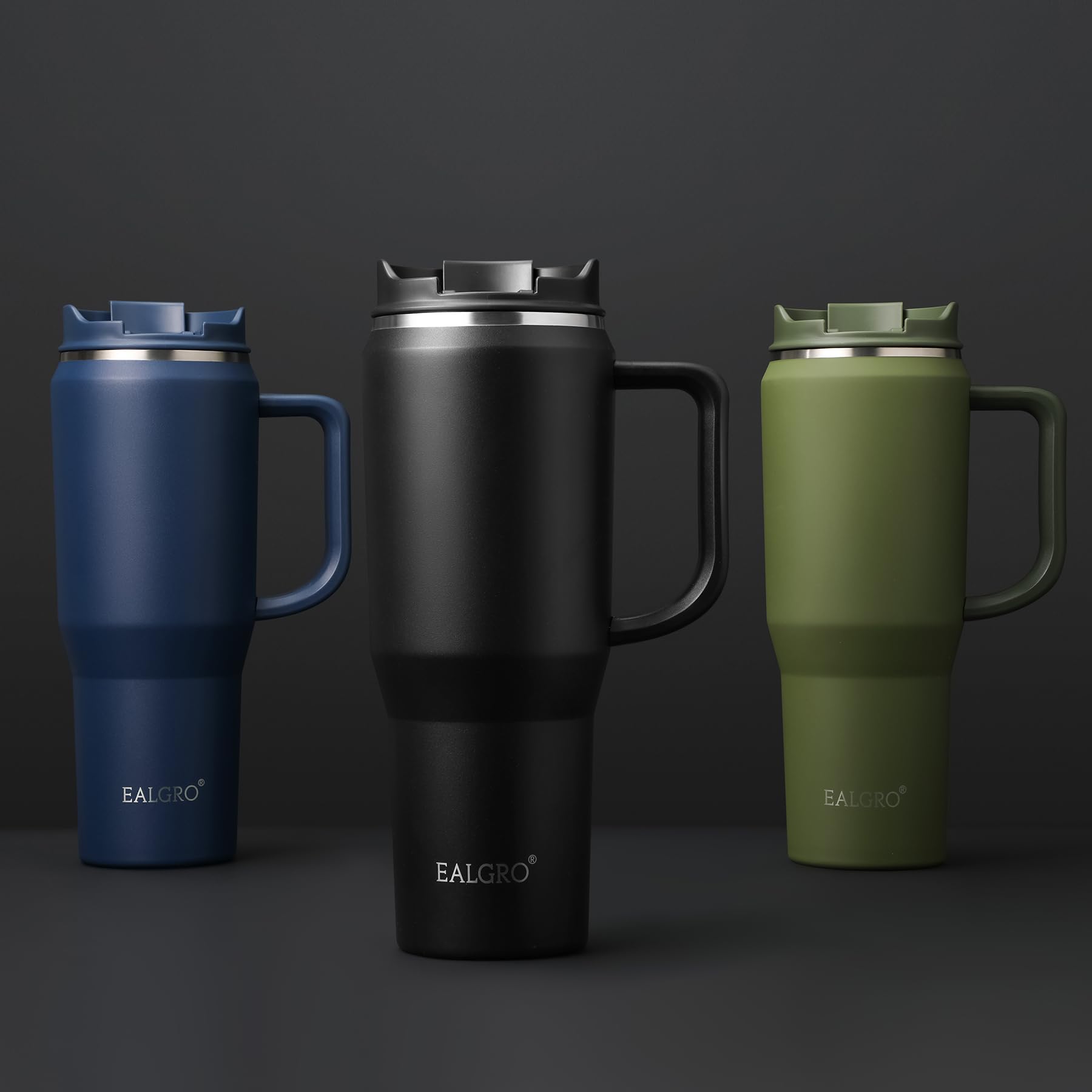 EALGRO Insulated Coffee Mug Cup with Lid, 40 oz Tumbler with Handle and Straw, Double walled Stainless Steel Coffee Tumbler, Thermal Water Bottle Jug, Navy Blue