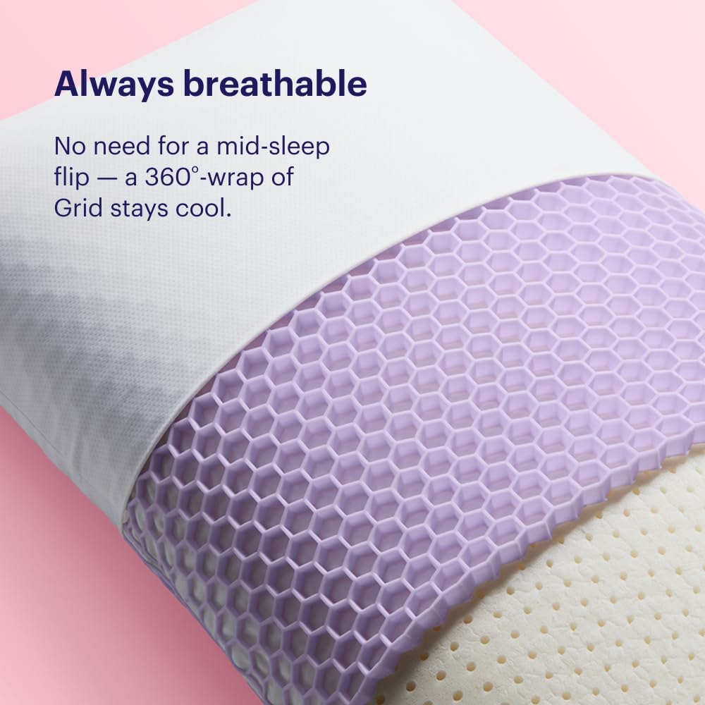 Purple Harmony Pillow - Talalay Latex Foam Cooling Pillow for Side Sleepers | 360º Hex GelFlex Grid, Medium Feel, Standard Size