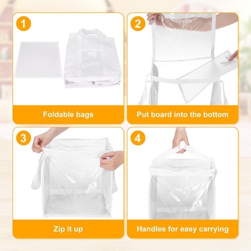 EVELOMO 4 Pack Clear Toy Storage Bins with Lids - 12" x 12" Storage Cube Bins, Foldable PVC Boxes with Handles, Storage Organizers for Toys, Clothes, Blocks, Stuffed Animal Storage(White)