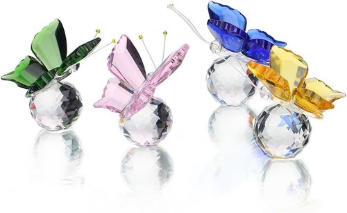 H&D Hyaline & Dora Crystal Butterfly Figurine Set - Elegant Cut Glass Statues | Pack of 4