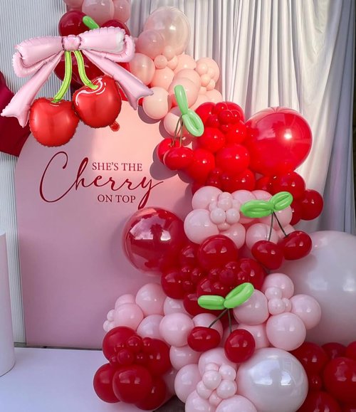 PageebO Cherry Birthday Decorations,146pcs Red and Pastel Pink Latex Balloons with Cherry Balloon for Cherry on TOP Baby Shower Decorations Girl Birthday Berry First Cute Fruit Party Favors Home Decor