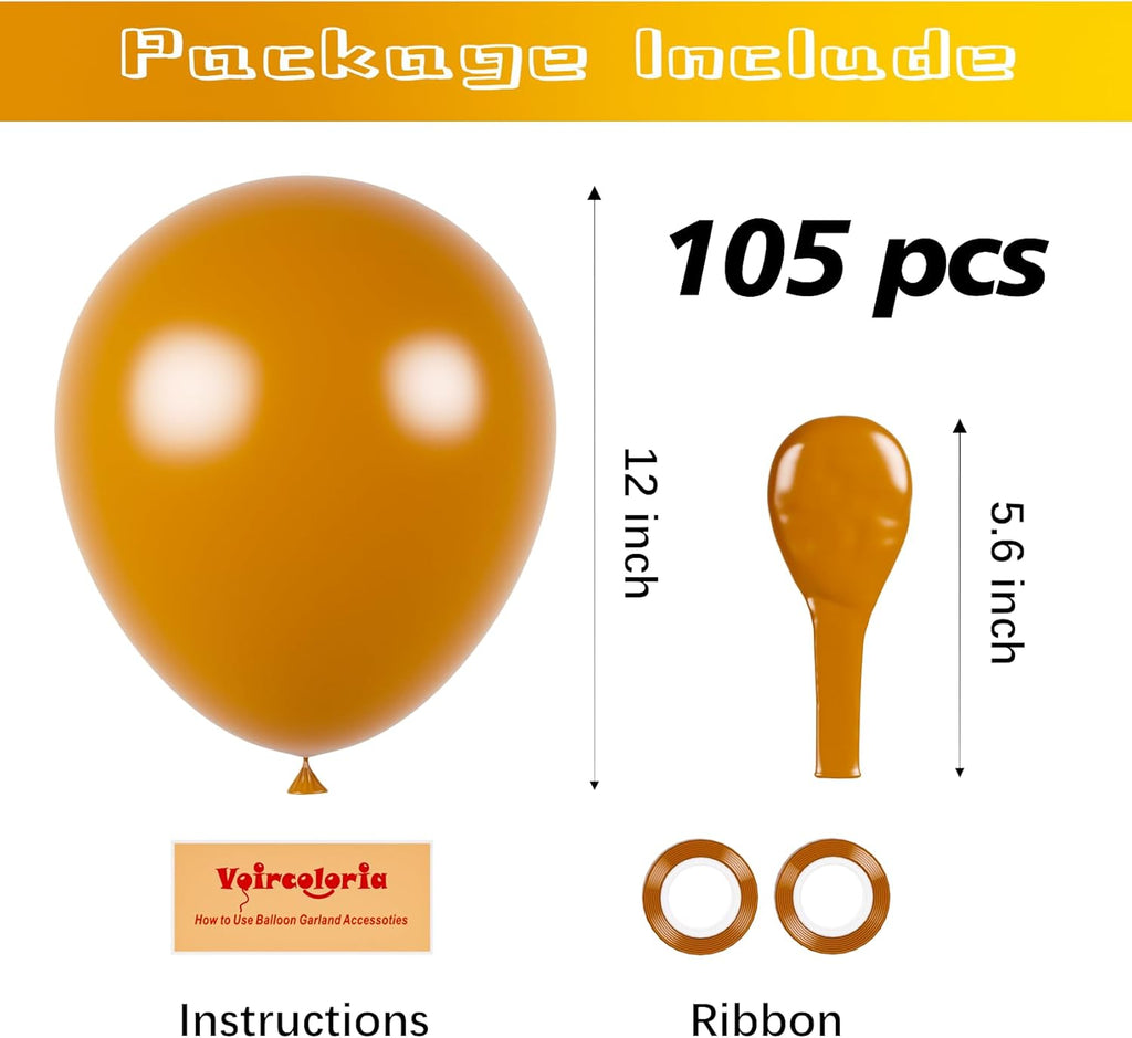 Voircoloria 105pcs Retro Orange Balloons - 12 Inch Party Latex Balloons for Birthdays & Celebrations