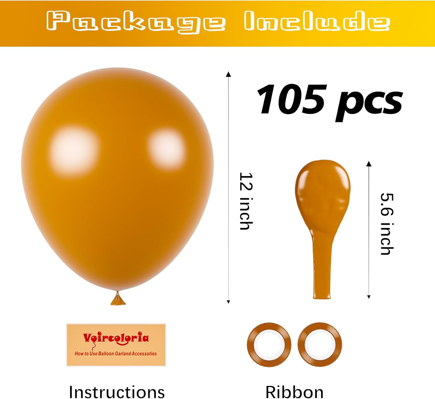 Voircoloria 105pcs Retro Orange Balloons - 12 Inch Party Latex Balloons for Birthdays & Celebrations