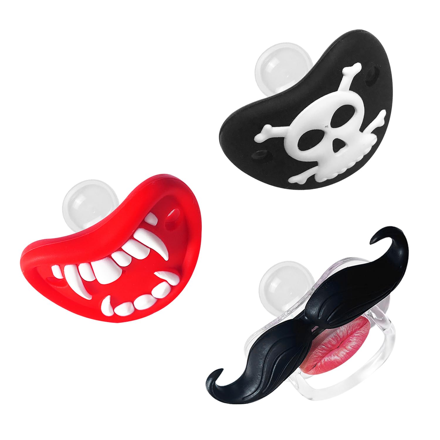 ROBBEAR Baby Pacifier - Cute Mustache & Vampire Skull Design | BPA-Free Silicone for Infants 0-36 Months
