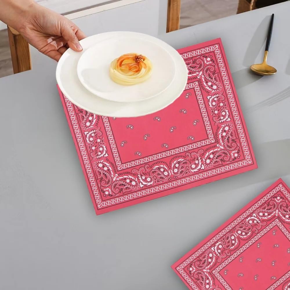 Western Themed Paper Placemats - Red Bandana Deisgn - BBQ and Cowboy Party Supplies - Bulk Set of 50