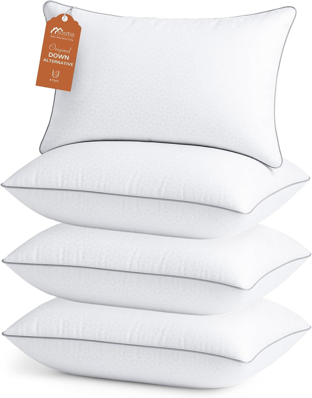 Sasttie Pillows | Standard Size Set of 4 - Oeko-Tex Certified Down Alternative, Hotel Quality, Machine Washable