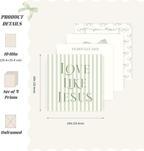 LARTSFRO Coquette Wall Art Decor - Sage Green Bow Inspirational Bible Verses | Set of 4 Unframed 10x10 Inch Pictures