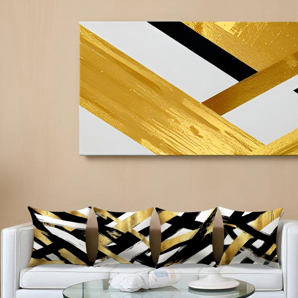 YAJTJX Black and Gold Pillow Covers Set of 4,18 x 18 inch Pillow Covers,Abstract Geometric Stripe Throw Pillows for Home Living Room Decor Sofa Couch Bedroom Pillow Cases
