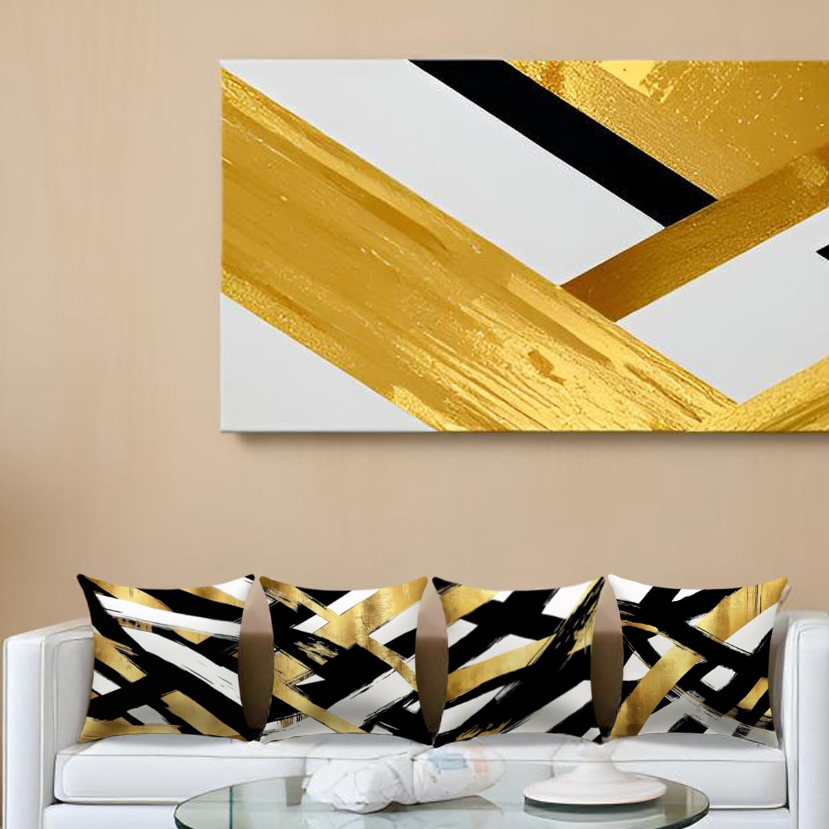 YAJTJX Black and Gold Pillow Covers Set of 4,18 x 18 inch Pillow Covers,Abstract Geometric Stripe Throw Pillows for Home Living Room Decor Sofa Couch Bedroom Pillow Cases