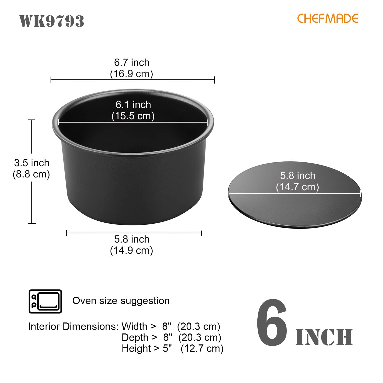 CHEFMADE Round Cake Pan, Nonstick 6-Inch with Removable Loose Bottom Chiffon Bakeware