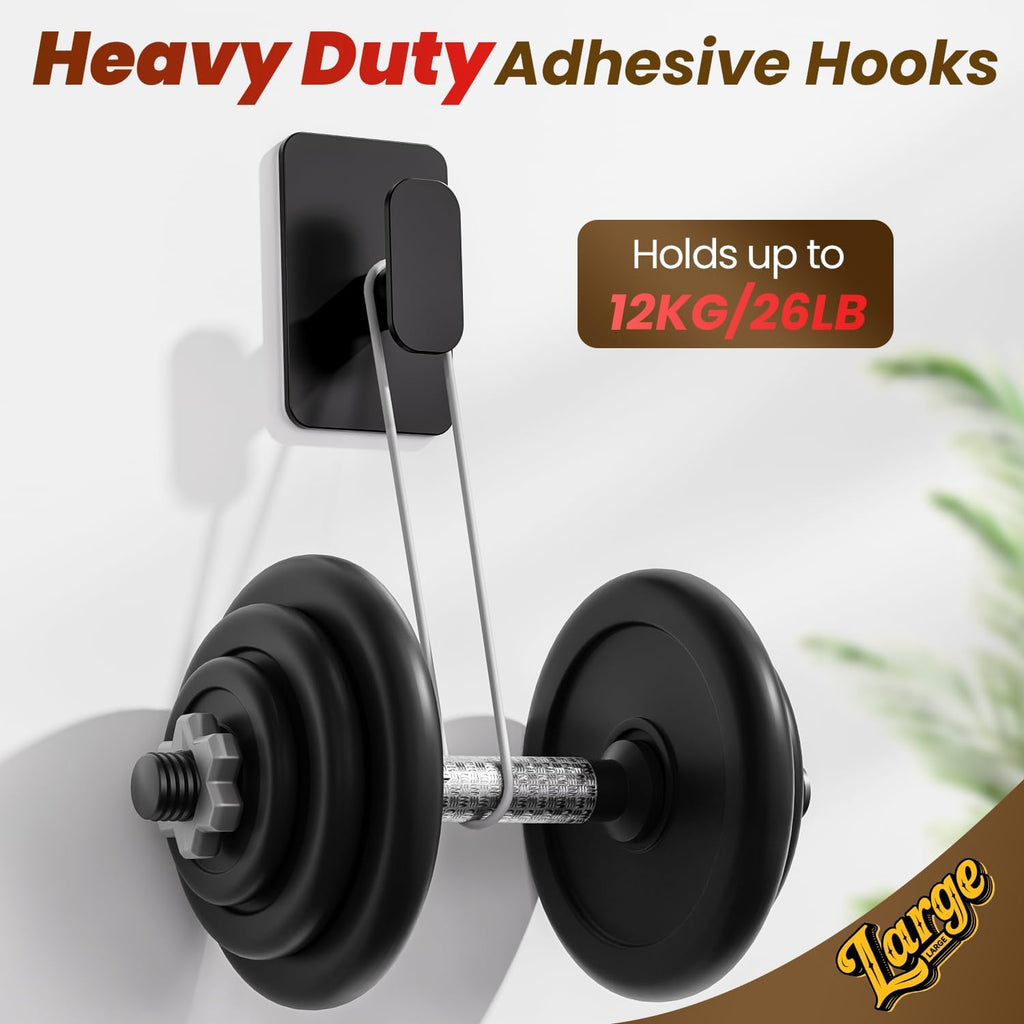 Skiennix Heavy Duty Self-Adhesive Hooks - 26lb Capacity, Waterproof & Rustproof Stainless Steel | Black, 4 Pack for Towel, Coat, Robe