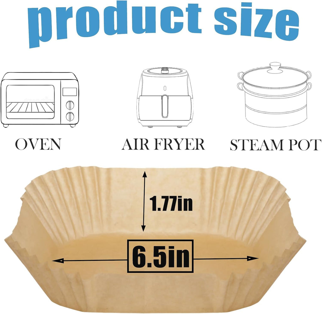Skiennix Thick Air Fryer Paper Liners - Non-Stick Disposable Parchment Paper, 100PCS, 6.5 Inch Square