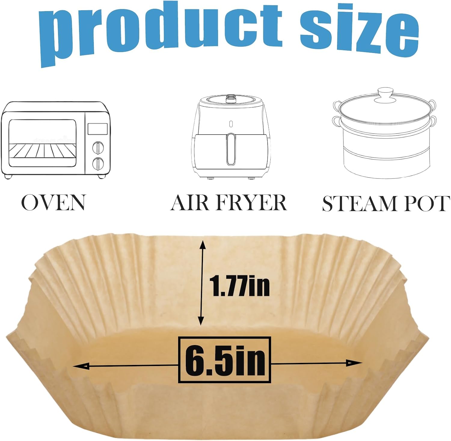 Skiennix Thick Air Fryer Paper Liners - Non-Stick Disposable Parchment Paper, 100PCS, 6.5 Inch Square