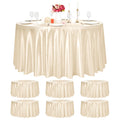 Pesonlook 6 Pack Champagne Round Tablecloth, 120 Inch Satin Fabric Tablecloth for Round Table, Wrinkle Resistant Washable TableCover Bright Silk TableClothes for Wedding Party Dining Table Banquet