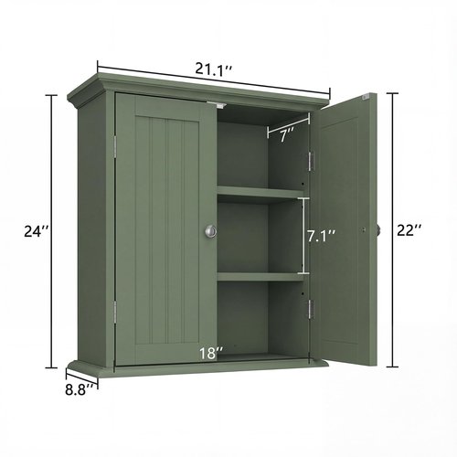ChooChoo Bathroom Wall Cabinet, Over The Toilet Space Saver Storage Cabinet, Medicine Cabinet with 2 Door and Adjustable Shelves, Cupboard, Green