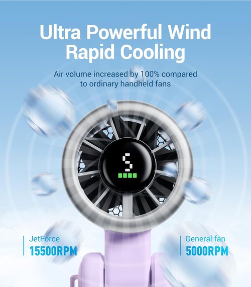 Diveblues Portable Handheld Turbo Fan - 5 Speed Wind Settings | Battery Operated, 12-Hour Runtime for Travel & Outdoor Use
