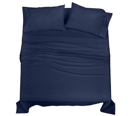 ROYALE LINENS 100% Organic Cotton Queen Sheet Set - Percale Weave - 4 Pieces Set - 1 Flat, 1 Deep Pocket Fitted Sheet and 2 Pillowcases - Navy Bed Sheets - Sábanas Queen - Crisp Cool (Navy)