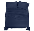 ROYALE LINENS 100% Organic Cotton Queen Sheet Set - Percale Weave - 4 Pieces Set - 1 Flat, 1 Deep Pocket Fitted Sheet and 2 Pillowcases - Navy Bed Sheets - Sábanas Queen - Crisp Cool (Navy)