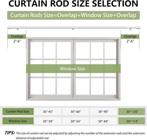 Adjustable Silver Curtain Rods by [Brand Name] - 30-120 Inch, Perfect for 30-114 Inch Windows | 2 Pack
