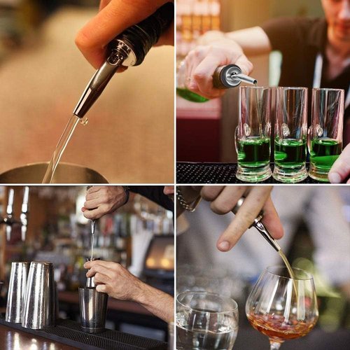 AOZITA 48 Pack Stainless Steel Classic Bottle Pourers Tapered Spout - Liquor Pourers with Rubber Dust Caps
