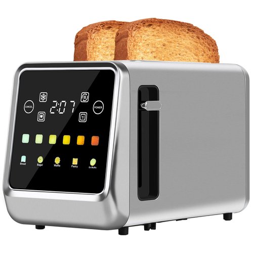 Touch Screen Toaster 2 Slice, Bagel Toasters with LCD Display, Stainless Steel Smart Digital Toasters with Single Slot Toasting,Extra Wide Slots Toaster with Memory/Bagel/Defrost/Reheat Functions