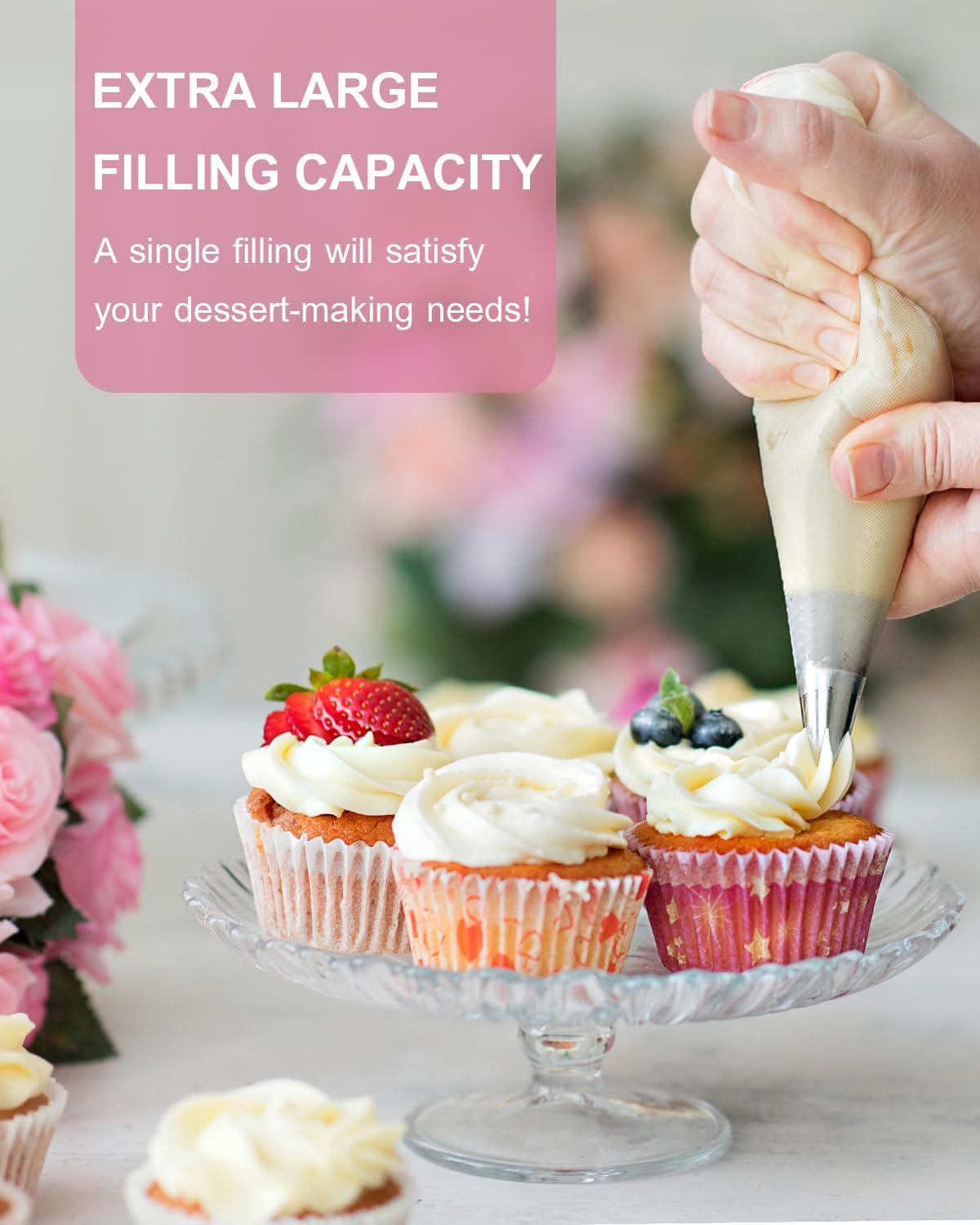 Skiennix 24 Inch Extra Large Disposable Piping Bags - 100 Tipless Thickened Frosting Bags for Cakes & Cookies