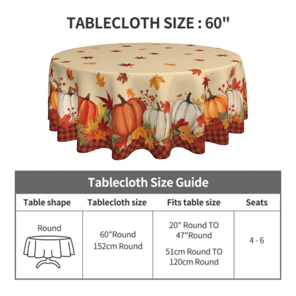 Lvhompro Fall Tablecloth 60 Inch Round White Orange Pumkins Festival Table Cloth Water-Resistant Spill-Proof Washable Fabric Table Cover for Kitchen Dining Party Picnic Indoor Outdoor