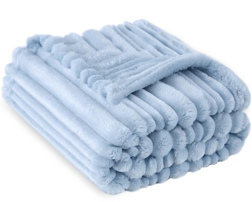 HOMRITAR Baby Blanket for Boys Girls Ultra Soft Warm Fleece Fluffy Blue Blanket for Toddler, Decorative and Giftable Striped Receiving Blankets 30 x 40 Inches 320GSM