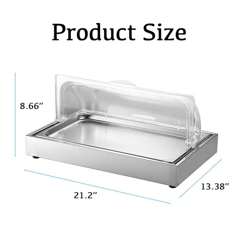 Ice Food Serving Display Tray, Stainless Steel Catering Supplies Buffet Display with Clear Roll Top & Ice Pack, Cooling Food Chilled Serving Plate for Restaurant Buffet Vendor Hotel Kitchen Party