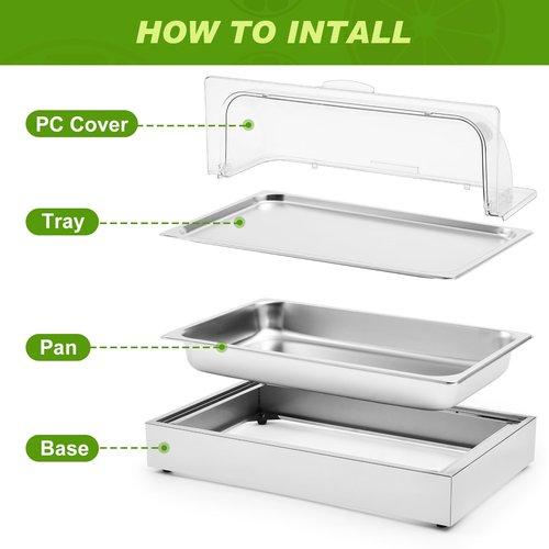 Uiifan Salad Bar Buffet Station for Home, Ice Food Serving Display Tray with Clear Roll Top Cover, Cold Food Buffet Server Trays with Clamps Spoons Ice Box for Restaurant Kitchen Party(Classic)