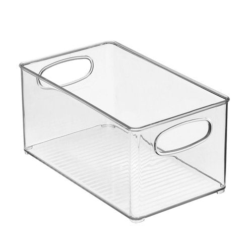 mDesign Plastic Bathroom Storage Container Bins w/ Handles - Closet, Cabinet, Vanity, Cupboard Shelf Organization, Hair Tools Accessory Organizer - Ligne Collection; Clear, 10x6x5 (Pack of 4)