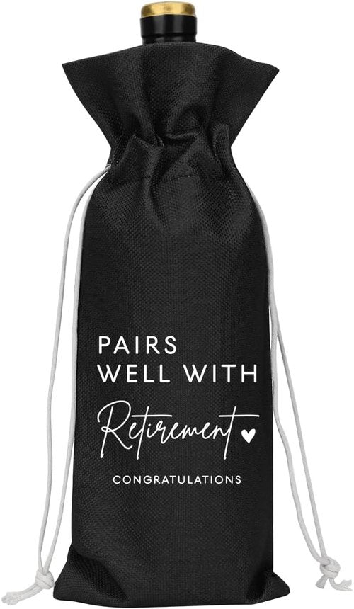 Black Retirement Wine Bag Retirement Gifts for Women Men Farewell Gifts for Coworkers Going Away Gift for Friends Boss