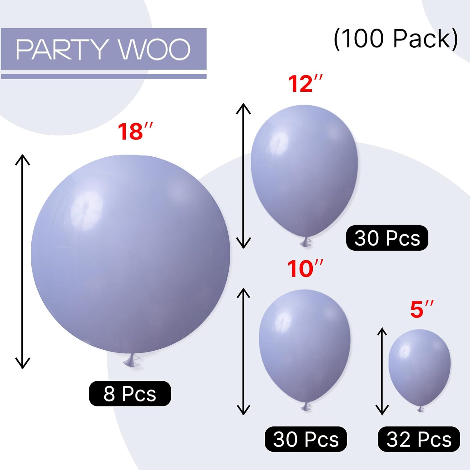 PartyWoo Dusty Blue Balloons - 100-Piece Pack in 5, 10, 12 Inch Sizes | Boho Lavender Balloon Arch Kit for Celebrations