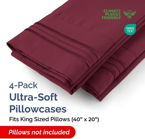 King Pillow Cases by [Brand Name] - Ultra Soft Hotel Quality Covers | Cozy, Wrinkle-Free & Fade Resistant - 4 Piece Set in Burgundy