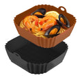 Boribim 9 Inch Large Air Fryer Silicone Liners - 2 PCS Square Reusable AirFryer Basket Liners for 5-8QT Air fryer, Air fryer Accessories for Baking Roasting Microwave (Black + Brown)