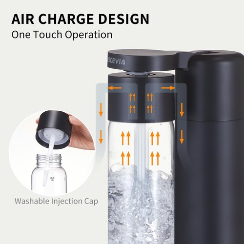 Sparkling Water Machine Soda Maker Beverage Drink Dispenser for Home, Soda Streaming Maker with 2 BPA Free Bottles(1L), Seltzer Fizzy Water Maker Compatible with Screw-in 60L CO2 (NOT Included), Black