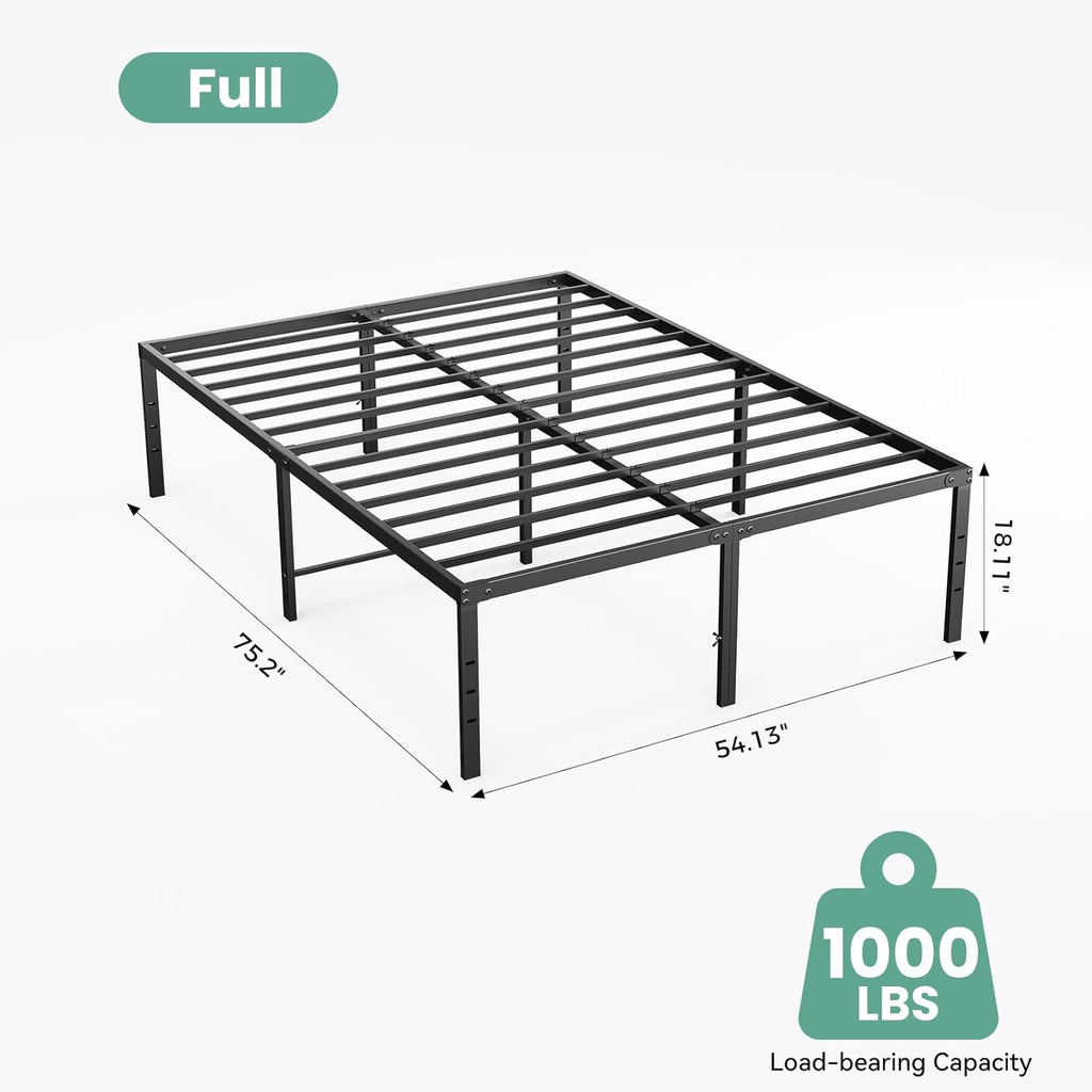 Sweetcrispy 18-Inch Platform Bed Frame - Heavy Duty Metal Foundation with Noise-Free Steel Slats | Underbed Storage, No Box Spring Needed