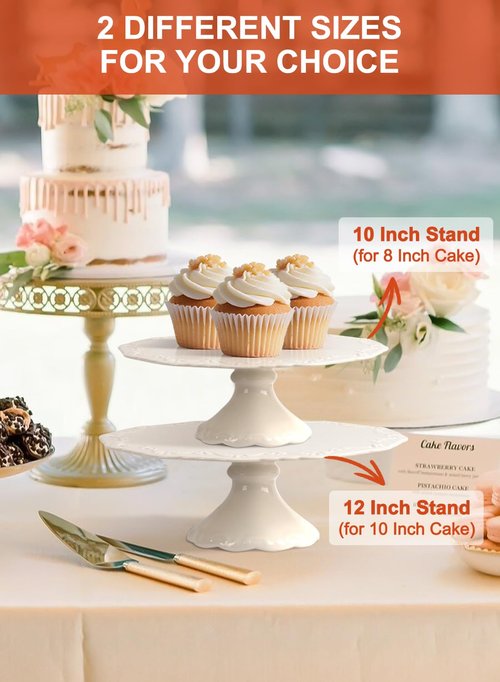 12" White Cake Stand for 10" Cake, Porcelain Cake Plate, Cake Pedestal Stand, Round Dessert Stand, Wedding Cake Stand for Party, Birthday, Baby Shower, Christmas, Home Decorating Cake Display Stand