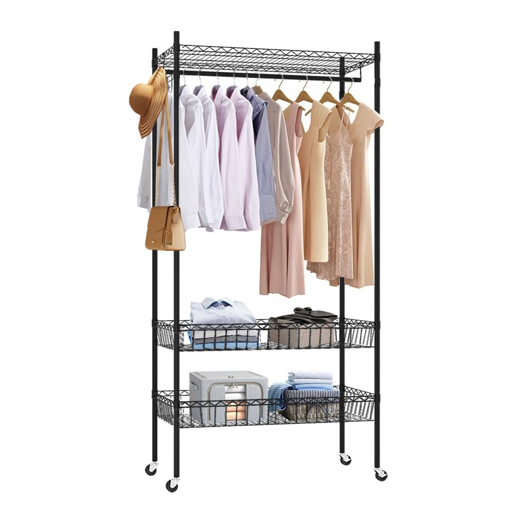 MRRcute Clothes Rack | Adjustable Closet Shelves | Heavy Duty Rolling Garment Rack | Freestanding Clothing Rack | Closet Organizers and Storage | Clothing Racks for Hanging Clothes.