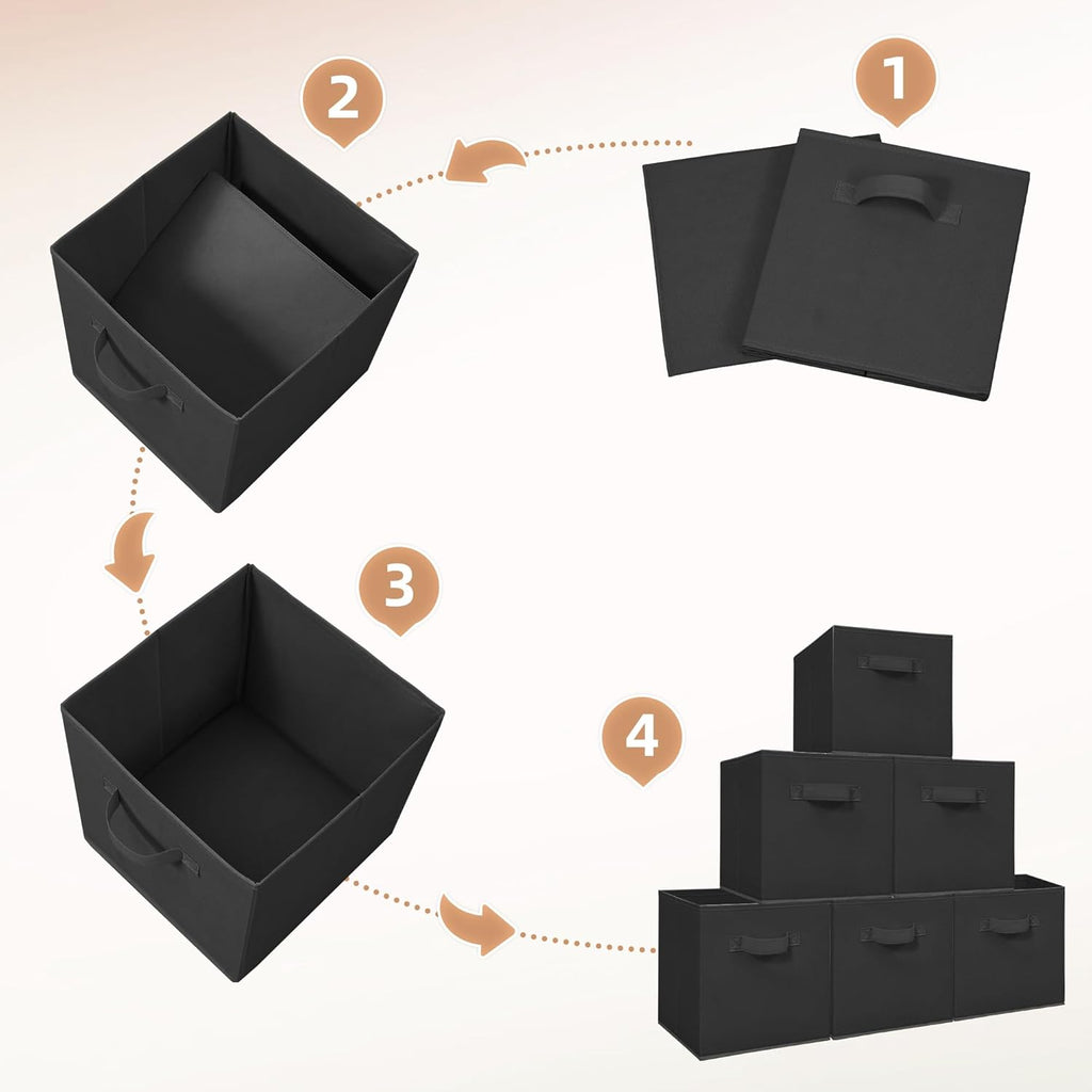 Storage Maniac Storage Cubes - 11-Inch Durable Fabric Bins | 6-Pack Collapsible Organizers in Black
