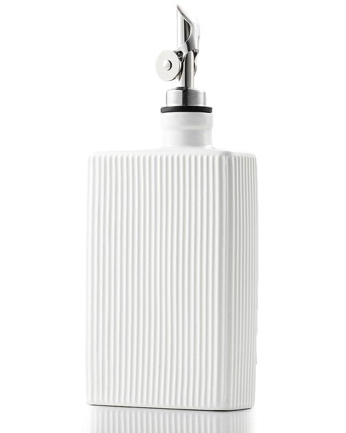 getstar Olive Oil Dispenser Bottle for Kitchen, Ceramic Decorative Oil Bottle with Automatic Stainless Steel Pourer (White)