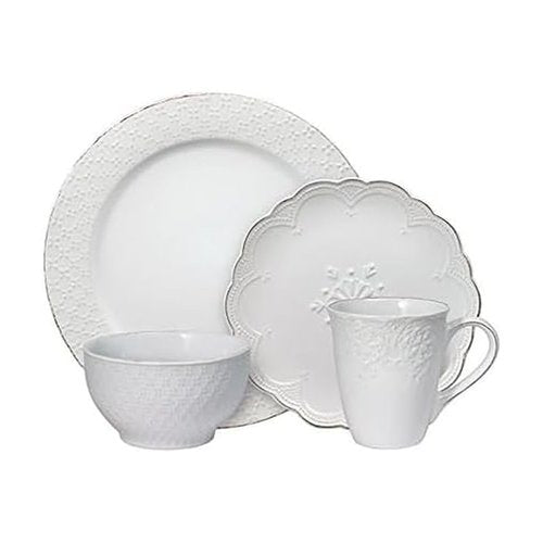 Pfaltzgraff French Lace White 16 Piece Dinnerware Set, Service for 4