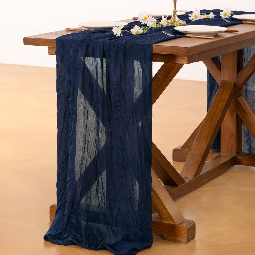 Socomi Cheesecloth Table Runner - 10pcs Navy Blue Boho Rustic Design | 120 Inch for Weddings & Events