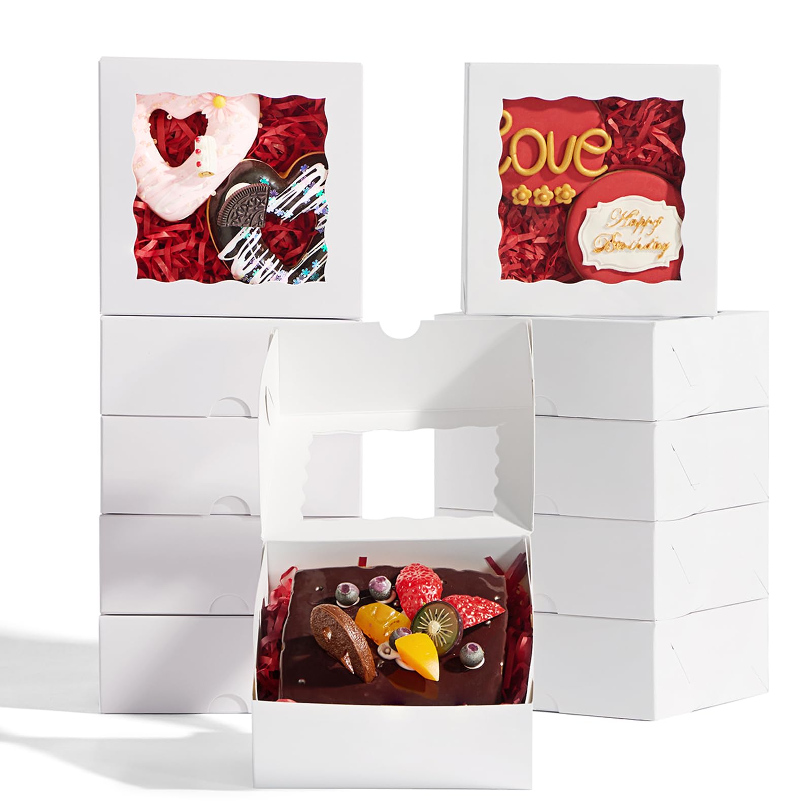JCXGRVC 20PCS 5x5x2 Inch Bakery Boxes Chocolate Covered Strawberries Boxes for 4 Mini Cake Boxes Cookies Macaron Boxes Pie Boxes Browines boxes