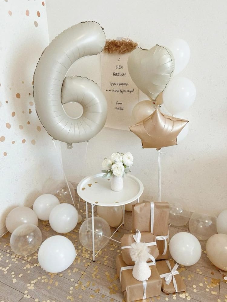 Number 6 Balloon 40 Inch - Cream White Birthday Decorations for Boys & Girls | Perfect for 6th Birthday Celebrations
